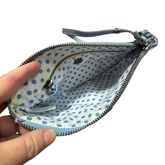 GAP light powder blue leather zipper top handle purse small bag pouch clutch - Picture 8 of 8